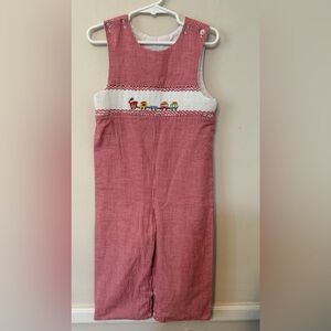 Smocked Duo | Red Gingham Smocked Train Boys Longall | Size 4T